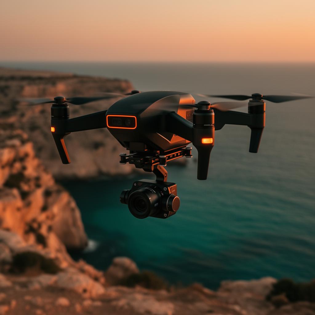 Licensed RevoLink drone with broadcast camera operating over the Cyprus coast under Specific category authorisation